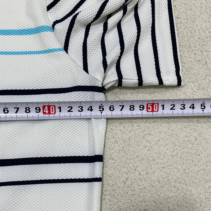 [BUNJANG] Greenjoy Striped Half-Zip Polo Shirt / M 그린조이 스트라이프 반집업 카라 반팔티셔츠 0325-2