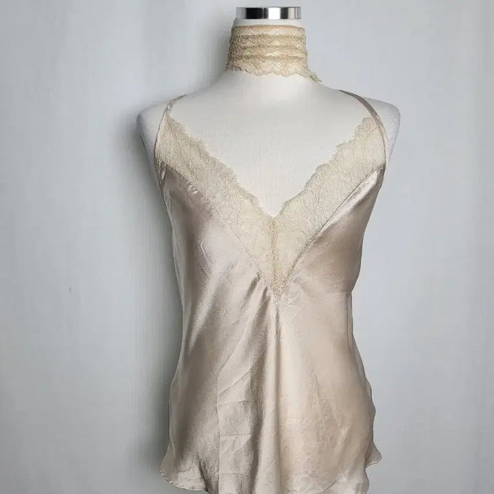 [BUNJANG] Vintage Beige Silk Slip Top / 빈티지 샌드 베이지 실크 슬립 이너 탑