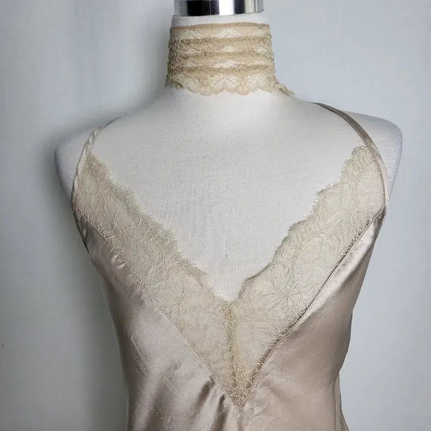 [BUNJANG] Vintage Beige Silk Slip Top / 빈티지 샌드 베이지 실크 슬립 이너 탑