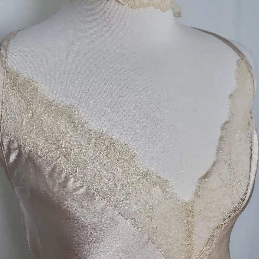 [BUNJANG] Vintage Beige Silk Slip Top / 빈티지 샌드 베이지 실크 슬립 이너 탑