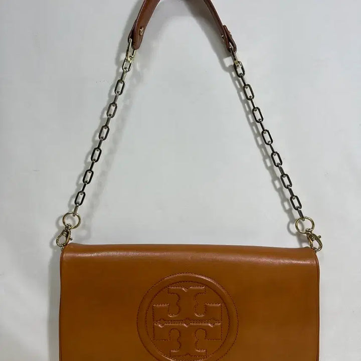 [BUNJANG] Tory Burch Brown Leather Chain Shoulder Bag / 토리버치 브라운 가죽 체인 숄더백
