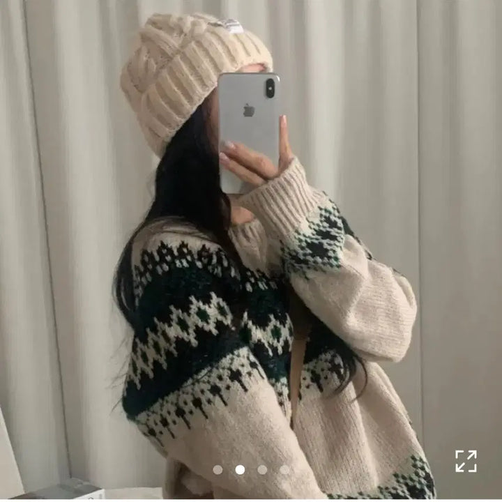 [BUNJANG] Snowflake Argyle Pattern Nordic Knit Sweater / 떨이)눈꽃 아가일 패턴 노르딕 니트