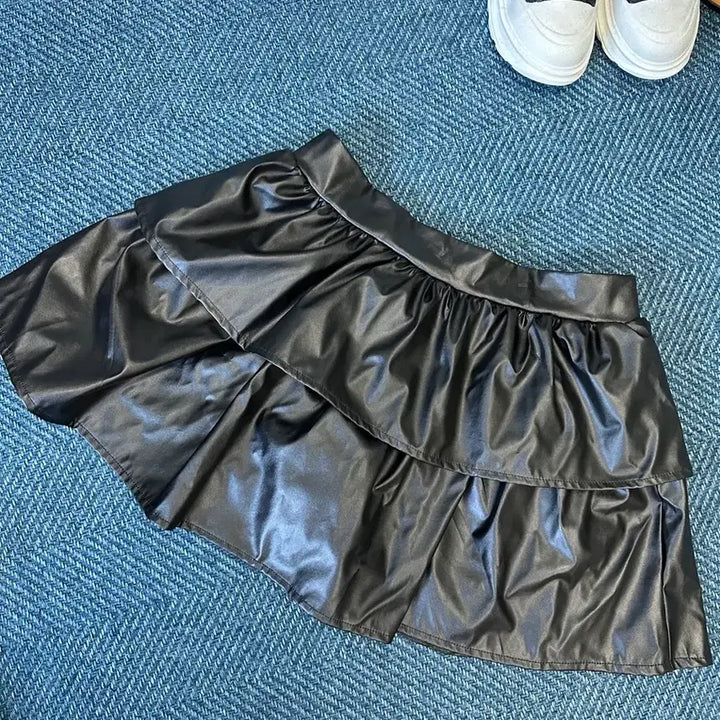 [BUNJANG] Leather Frill Tiered Skirt Pants / 새상품/ 레더 프릴 캉캉 치마바지