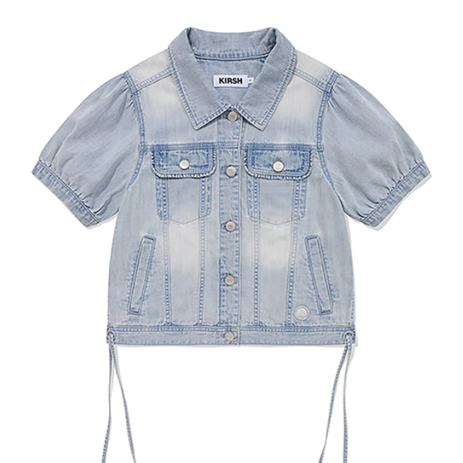 [BUNJANG] Kirsh String Point Short Sleeve Denim Jacket Blue / [새상품] 키르시 데님 자켓 스트링 포인트 숏 슬리브 데님 자켓