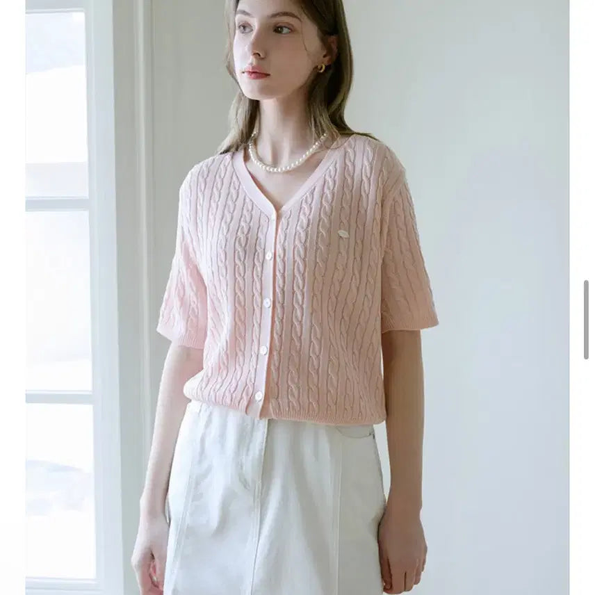 [BUNJANG] Clavis Twisted Knit Short-Sleeve Cardigan / 클라비스 꽈배기 반팔 가디건