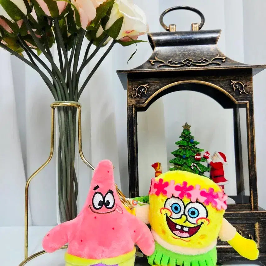 [BUNJANG] Spongebob &amp; Patrick Hawaii Doll Keyring Set / 스폰지밥 &amp; 뚱이 하와이 인형 키링 세트