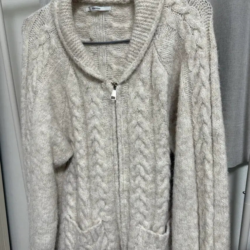 [BUNJANG] Manique Cable Knit Two-Way Zip-Up Ivory / 매니크 케이블 니트 집업 아이보리