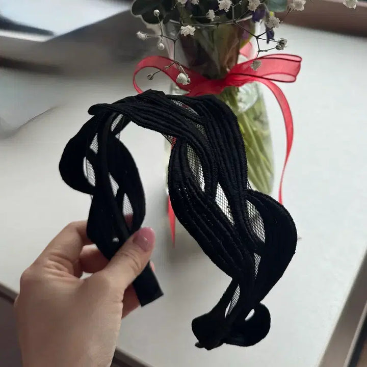[BUNJANG] Black Wave Mesh Hairband / 블랙 웨이브 꽈배기 망사 헤어밴드