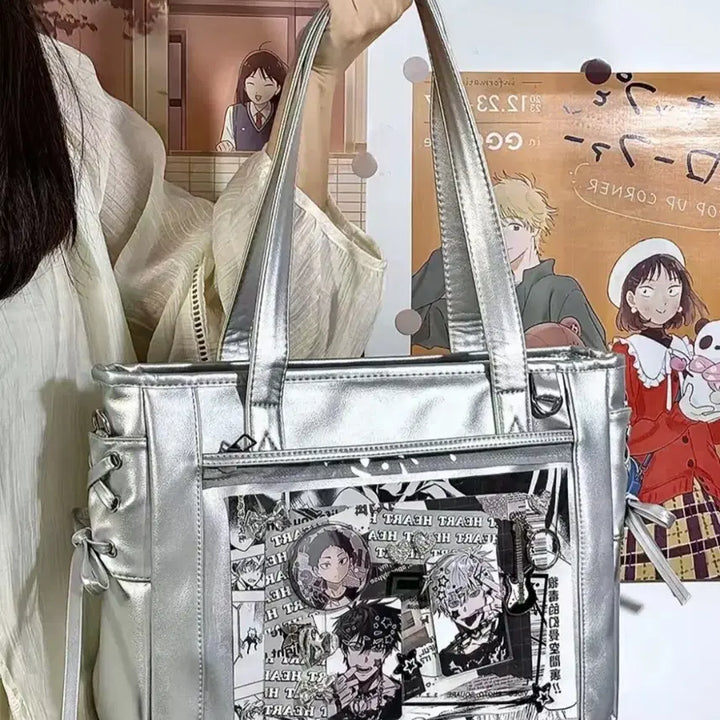 [BUNJANG] Anime Goods Silver Ita Bag M Size / 36cm 이타백 M사이즈 투명가방 덕질 은색 판매 가방 애니굿즈 캔뱃지