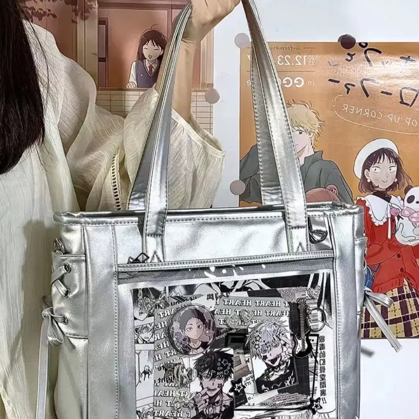 [BUNJANG] Anime Goods Silver Ita Bag M Size / 36cm 이타백 M사이즈 투명가방 덕질 은색 판매 가방 애니굿즈 캔뱃지