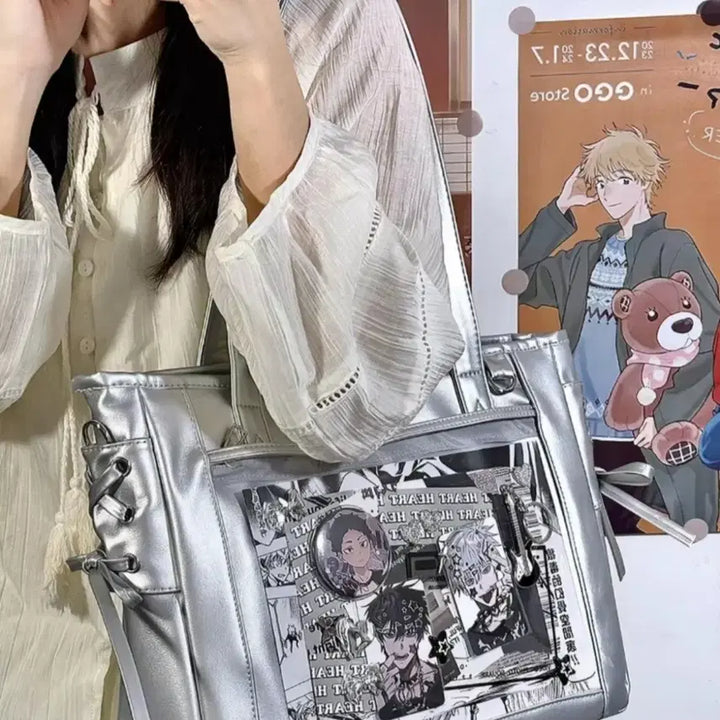 [BUNJANG] Anime Goods Silver Ita Bag M Size / 36cm 이타백 M사이즈 투명가방 덕질 은색 판매 가방 애니굿즈 캔뱃지