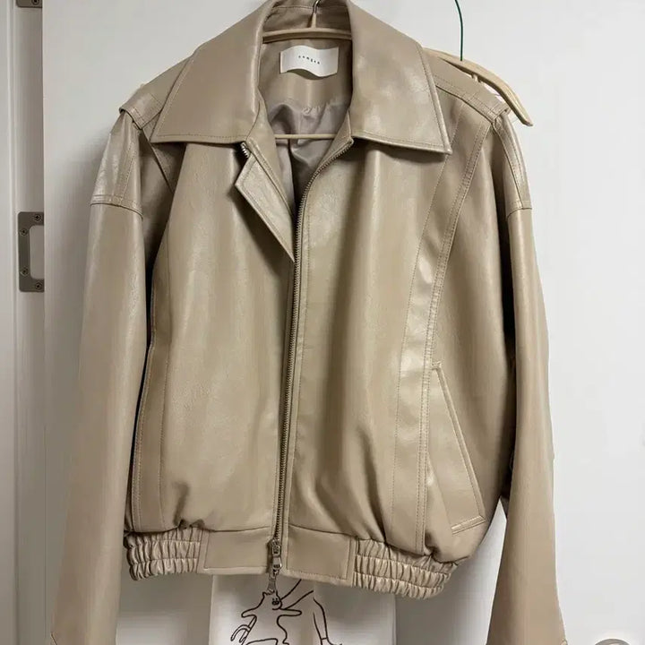 [BUNJANG] COMGEN Leather Blouson Jacket Beige / 컴젠 레더 블루종 자켓 새상품