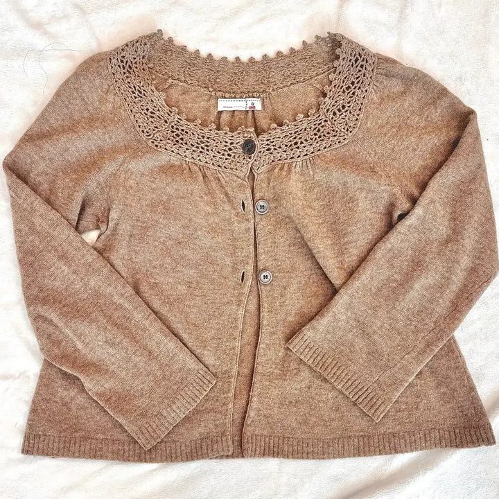 [BUNJANG] SM2 Samansa Mosu Lace Brown Morigirl Cardigan / Sm2 사만사모스모스 레이스 브라운 모리걸 가디건
