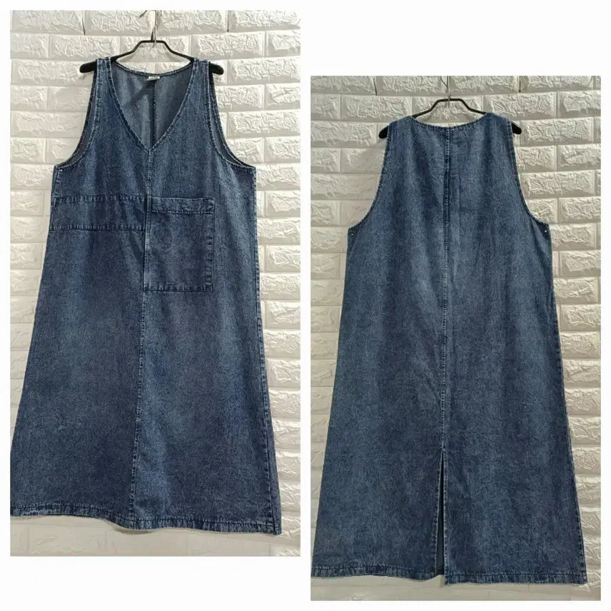 [BUNJANG] L Sleeveless V-Neck Denim Long Dress / L 브이넥 민소매 데님롱원피스