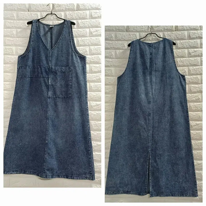 [BUNJANG] L Sleeveless V-Neck Denim Long Dress / L 브이넥 민소매 데님롱원피스
