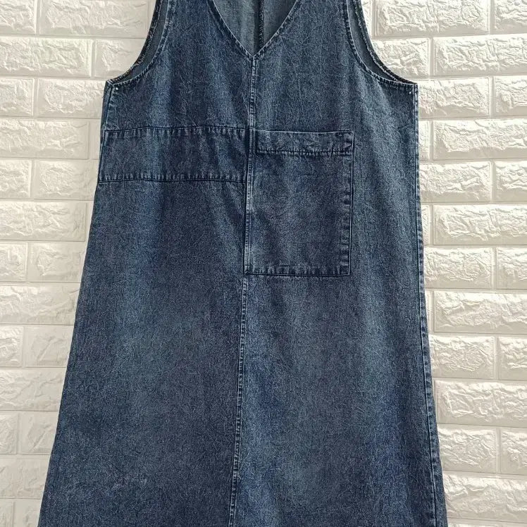 [BUNJANG] L Sleeveless V-Neck Denim Long Dress / L 브이넥 민소매 데님롱원피스