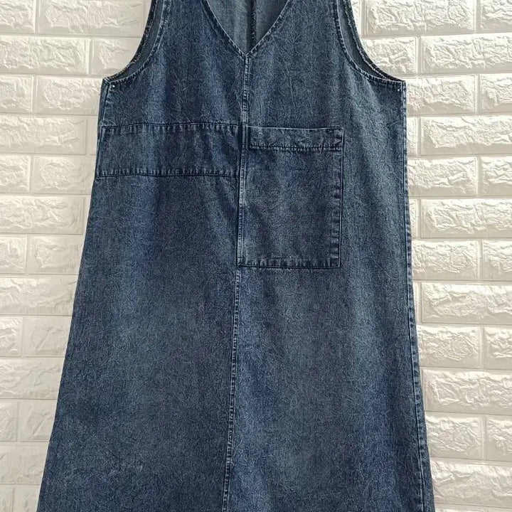 [BUNJANG] L Sleeveless V-Neck Denim Long Dress / L 브이넥 민소매 데님롱원피스
