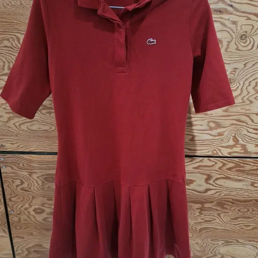 [BUNJANG] Lacoste Red Pique Pleated Short Sleeve Dress / 라코스테 반팔 피케 플리츠 원피스 레드