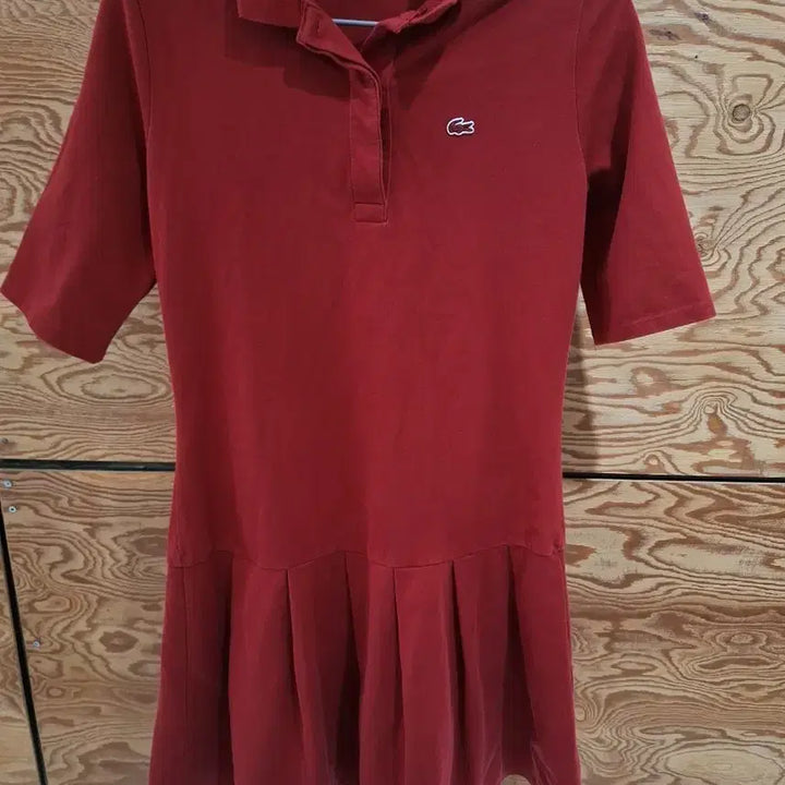 [BUNJANG] Lacoste Red Pique Pleated Short Sleeve Dress / 라코스테 반팔 피케 플리츠 원피스 레드