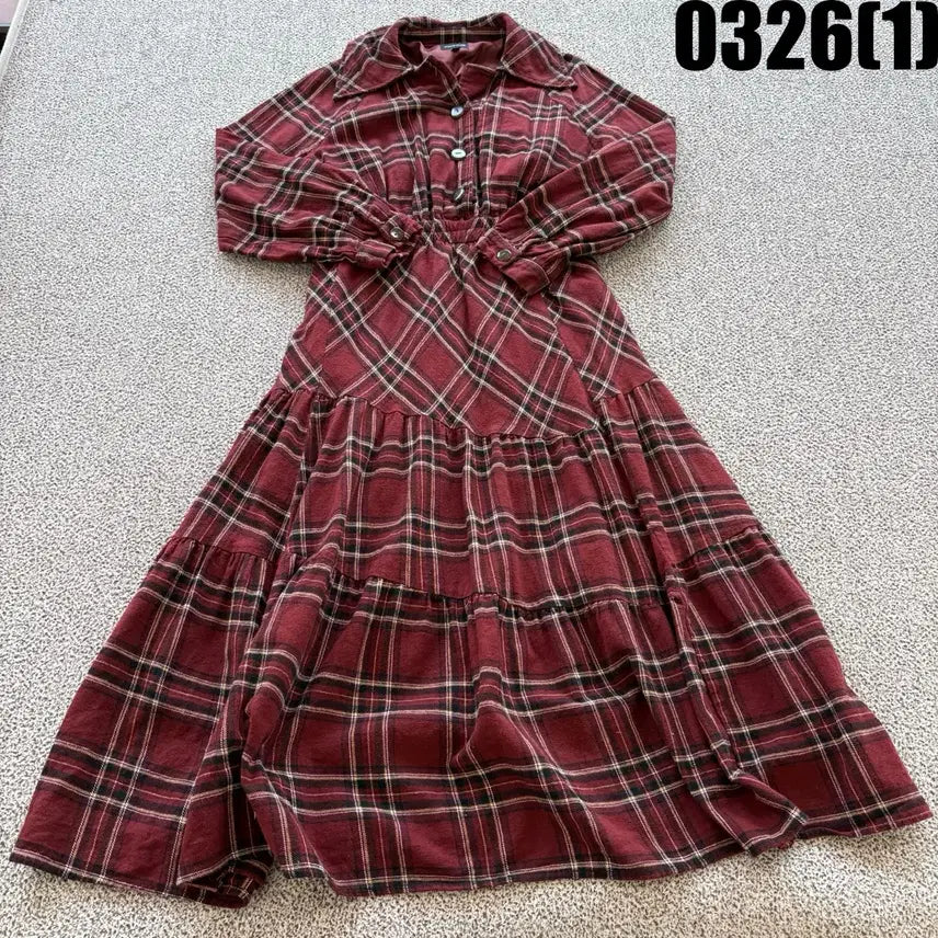 [SOLD OUT] 플라스틱아이슬랜드 레드 체크 롱 원피스 M