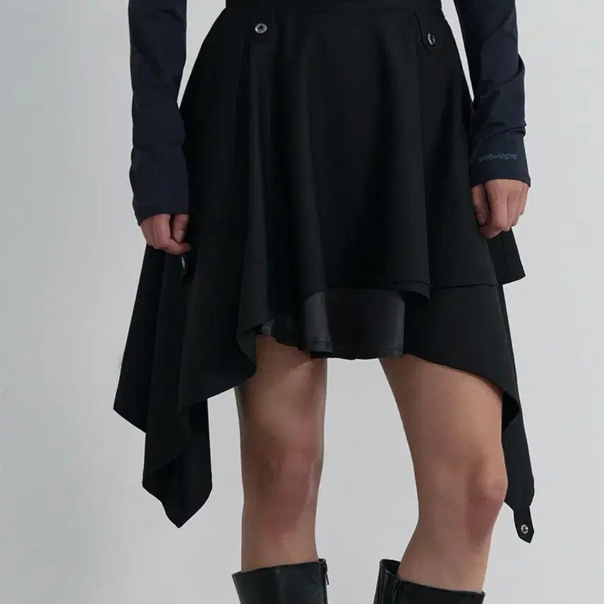 [BUNJANG] Wooralong Asymmetric Unbalanced Layered Skirt Black / 새상품) 우알롱 어시메트릭 언밸런스 레이어드 스커트 블랙