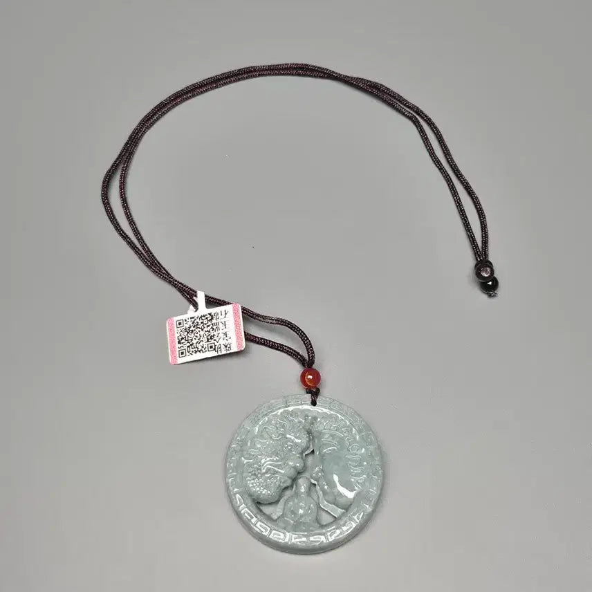 [BUNJANG] Jade Round Pendant Natural Stone Necklace / 비취옥 원형 펜던트 천연석 목걸이 1688위안 택 포함 미사용 골동품
