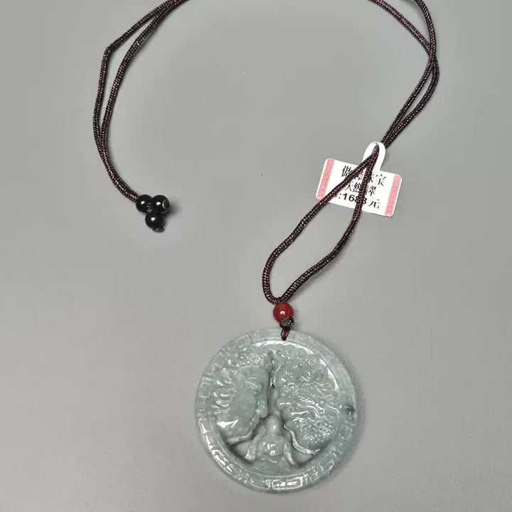 [BUNJANG] Jade Round Pendant Natural Stone Necklace / 비취옥 원형 펜던트 천연석 목걸이 1688위안 택 포함 미사용 골동품