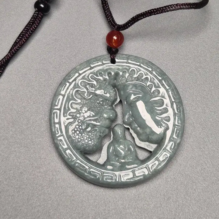 [BUNJANG] Jade Round Pendant Natural Stone Necklace / 비취옥 원형 펜던트 천연석 목걸이 1688위안 택 포함 미사용 골동품