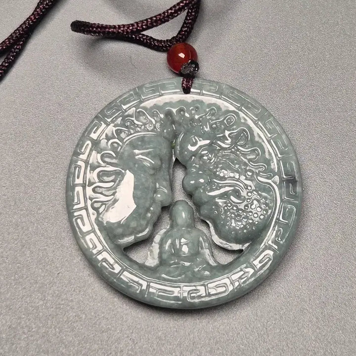 [BUNJANG] Jade Round Pendant Natural Stone Necklace / 비취옥 원형 펜던트 천연석 목걸이 1688위안 택 포함 미사용 골동품