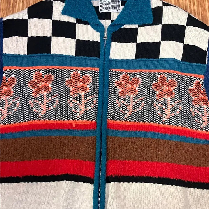 [BUNJANG] Youthbath Checkerboard Collar Zip-Up Knit L / 유쓰배쓰 체커보드 카라 집업