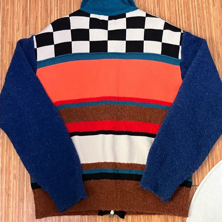 [BUNJANG] Youthbath Checkerboard Collar Zip-Up Knit L / 유쓰배쓰 체커보드 카라 집업
