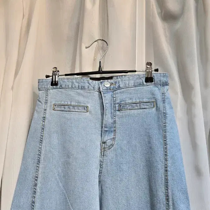 [BUNJANG] Wide Leg Denim Pants with Front Point Detail / L싸이즈 스판 앞포인트 와이드 나팔 데님