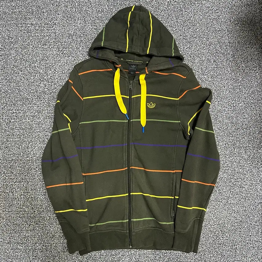 [BUNJANG] Adidas Khaki Stripe Hoodie Zip-up / (95) 아디다스 카키 스트라이프 후드집업