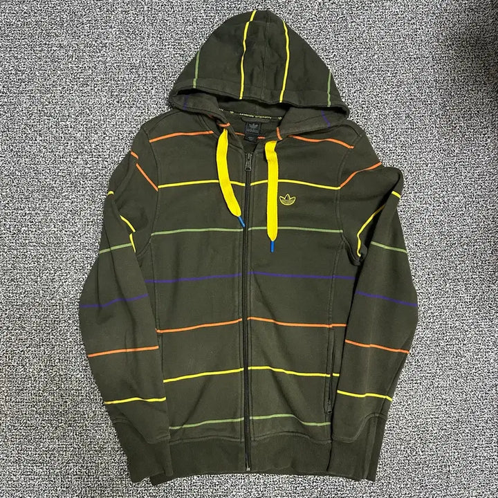 [BUNJANG] Adidas Khaki Stripe Hoodie Zip-up / (95) 아디다스 카키 스트라이프 후드집업