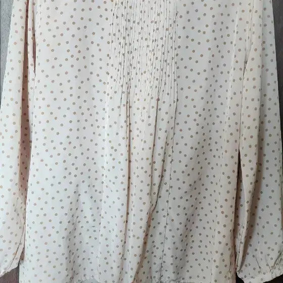 [BUNJANG] Vintage Mori Girl Beige Polka Dot Blouse / 일본 빈티지 모리걸 스타일 베이지 물방울무늬 긴팔 블라우스