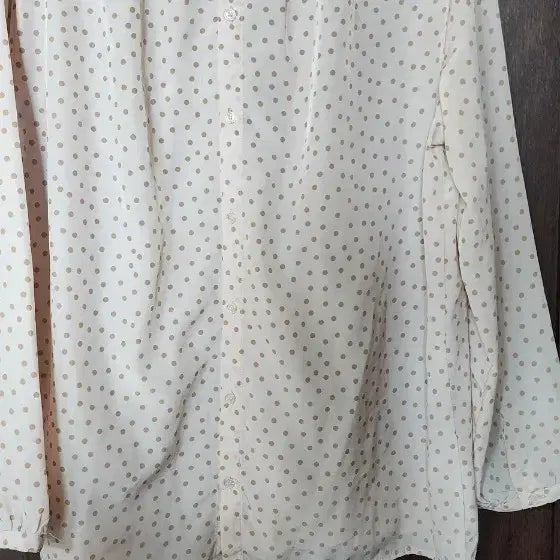 [BUNJANG] Vintage Mori Girl Beige Polka Dot Blouse / 일본 빈티지 모리걸 스타일 베이지 물방울무늬 긴팔 블라우스