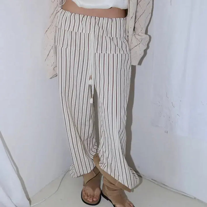 [BUNJANG] Hocus Focus Ripple Stripe Fold Pants - Brown / 호쿠스포쿠스 리플 스트라이프 폴드 팬츠_브라운