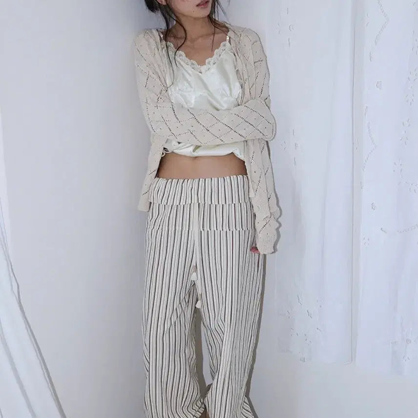 [BUNJANG] Hocus Focus Ripple Stripe Fold Pants - Brown / 호쿠스포쿠스 리플 스트라이프 폴드 팬츠_브라운