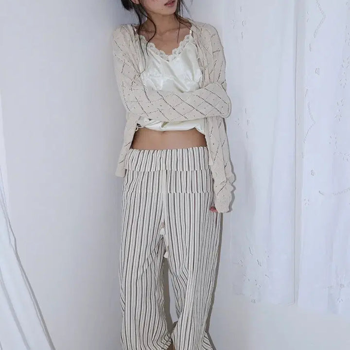 [BUNJANG] Hocus Focus Ripple Stripe Fold Pants - Brown / 호쿠스포쿠스 리플 스트라이프 폴드 팬츠_브라운