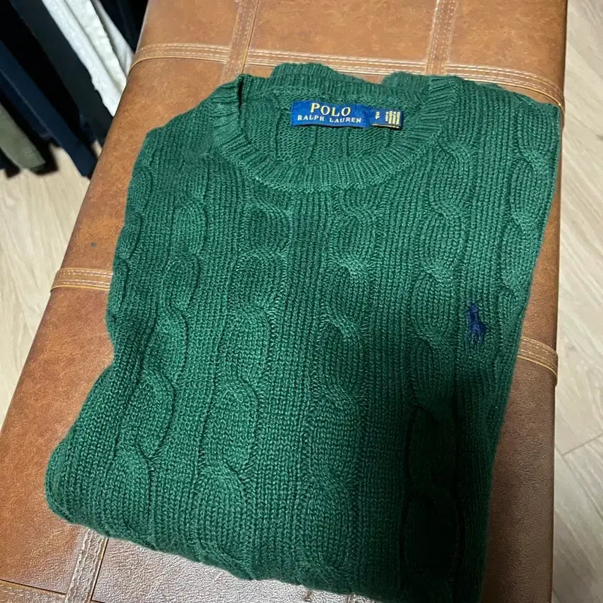 [BUNJANG] Polo Cable Knit Sweater (Green) / 폴로 꽈배기 니트 (그린)