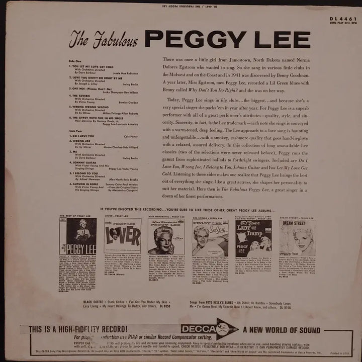 [BUNJANG] Peggy Lee Original Jazz LP / ORIGINAL JAZZ LP - PEGGY LEE