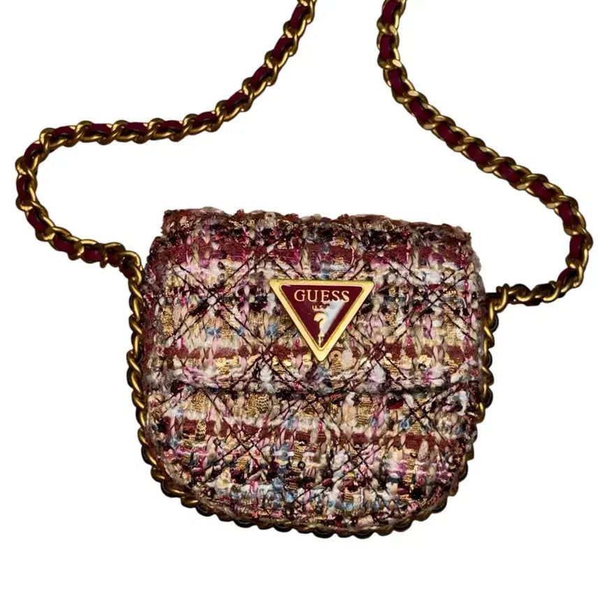 [BUNJANG] Guess Tweed Mini Crossbody Bag / guess 게스 미니 트위드 체인 y2k 크로스백 숄더백