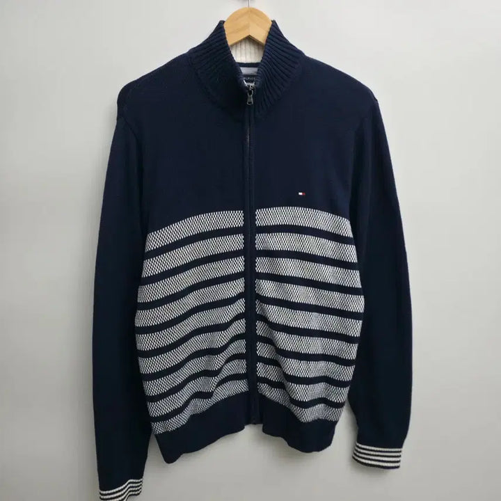 [BUNJANG] Tommy Hilfiger Navy Stripe Knit Zip-Up / [M] 타미힐피거 네이비 스트라이프 니트 집업