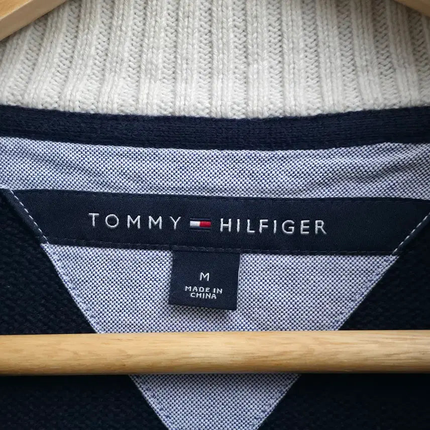 [BUNJANG] Tommy Hilfiger Navy Stripe Knit Zip-Up / [M] 타미힐피거 네이비 스트라이프 니트 집업