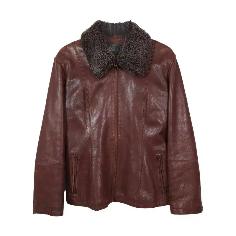 [BUNJANG] Monticole Vintage Brown Lambskin Fur Collar Mouton Jacket / monticole 빈티지 브라운 양가죽 퍼 칼라 무스탕 자켓 53