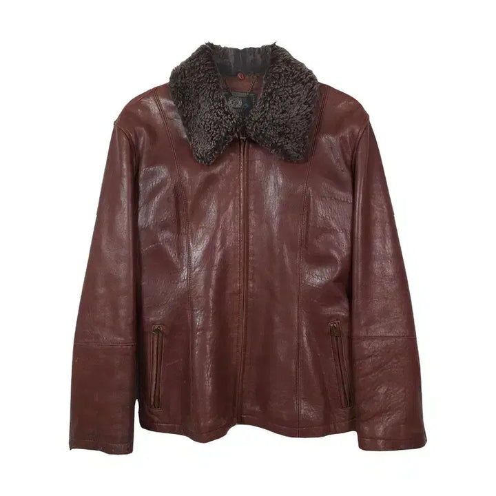[BUNJANG] Monticole Vintage Brown Lambskin Fur Collar Mouton Jacket / monticole 빈티지 브라운 양가죽 퍼 칼라 무스탕 자켓 53