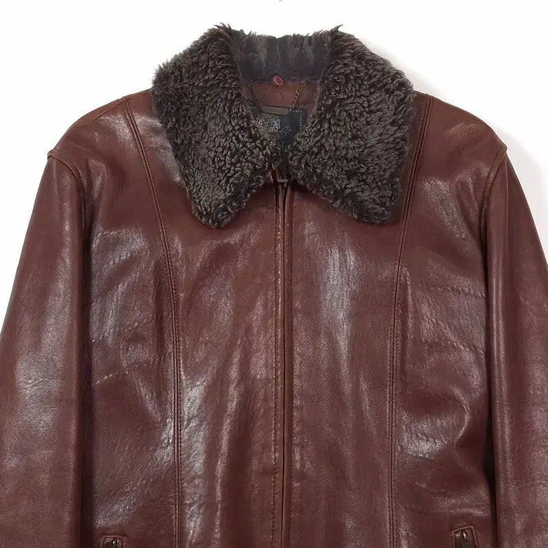 [BUNJANG] Monticole Vintage Brown Lambskin Fur Collar Mouton Jacket / monticole 빈티지 브라운 양가죽 퍼 칼라 무스탕 자켓 53