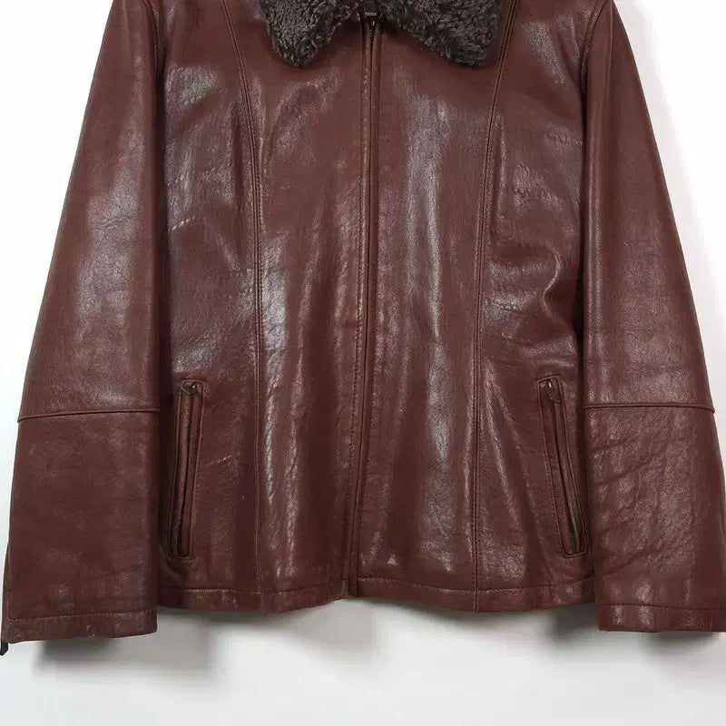 [BUNJANG] Monticole Vintage Brown Lambskin Fur Collar Mouton Jacket / monticole 빈티지 브라운 양가죽 퍼 칼라 무스탕 자켓 53