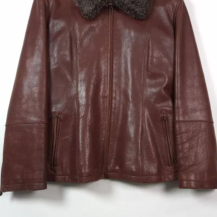 [BUNJANG] Monticole Vintage Brown Lambskin Fur Collar Mouton Jacket / monticole 빈티지 브라운 양가죽 퍼 칼라 무스탕 자켓 53