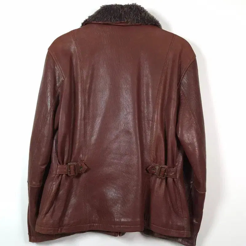 [BUNJANG] Monticole Vintage Brown Lambskin Fur Collar Mouton Jacket / monticole 빈티지 브라운 양가죽 퍼 칼라 무스탕 자켓 53